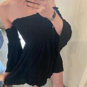 Off the shoulder black linen dress